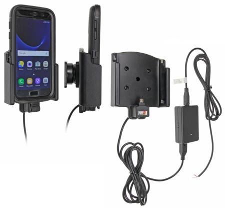 Support voiture Brodit Samsung Galaxy S7 avec étui OTTERBOX DEFENDER UNIQUEMENT installation fixe - Avec rotule, connectique Molex. Chargeur 2A. Réf 513891