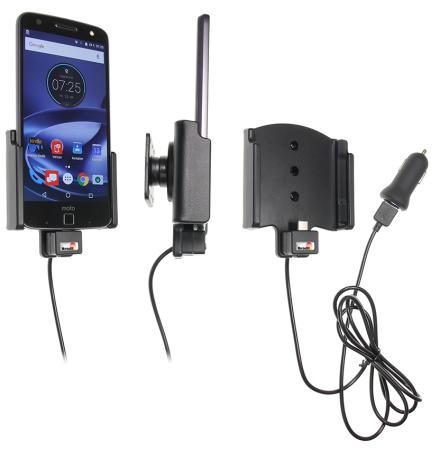 Support voiture  Brodit Motorola Moto Z Force Droid avec chargeur allume cigare - Avec rotule. Avec câble USB. Réf 521912