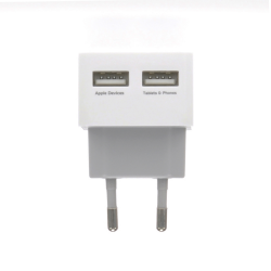 Chargeur 220V avec 2 prises USB - réf AZTCHEAD2USBDUOWHT
