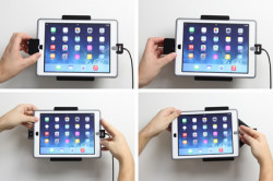 Support Apple iPad Air sécurisé avec adaptateur allume-cigare et cable USB. Pour appareil avec étui OTTERBOX DEFENDER. Réf Brodit 553600
