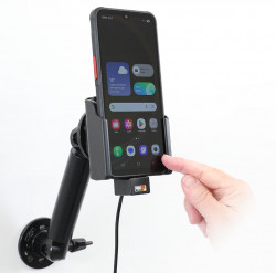 Support actif avec câble USB-C et adaptateur allume-cigare, équipé de ports USB-A et USB-C. Avec rotule orientable. Compatible 12/24 Volts - 721443