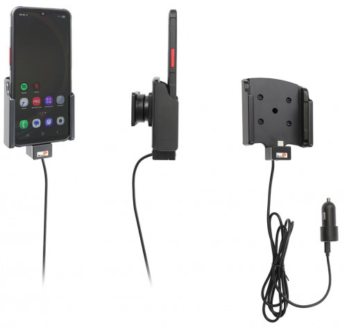 Support actif avec câble USB-C et adaptateur allume-cigare, équipé de ports USB-A et USB-C. Avec rotule orientable. Compatible 12/24 Volts - 721443