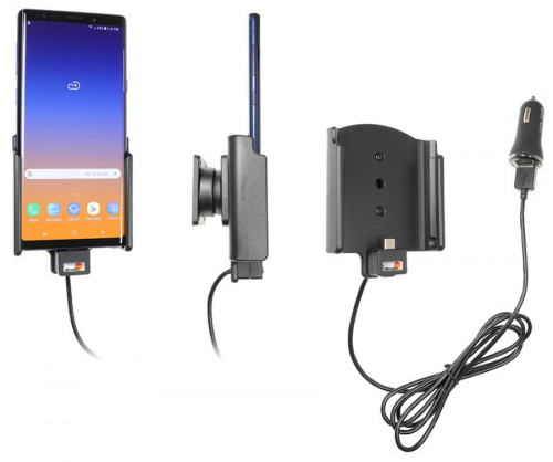 Support Samsung Galaxy Note 9 avec adaptateur allume-cigare et cable USB. Réf Brodit 721069