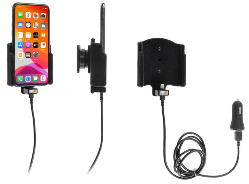 Support avec chargeur allume-cigare et câble USB iPhone 11 Pro sans étui avec revêtement peau-de-pêche - Ref 721161