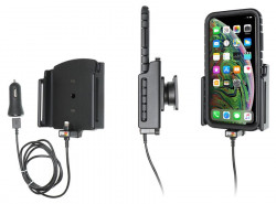 Support avec chargeur allume-cigare et câble USB iPhone XS Max/11 Pro Max avec étui (largeur 80-94 mm, épaisseur 2-10 mm) - Ref 721083