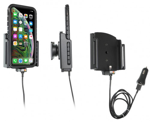 Support avec chargeur allume-cigare et câble USB iPhone XS Max/11 Pro Max avec étui (largeur 80-94 mm, épaisseur 2-10 mm) - Ref 721083