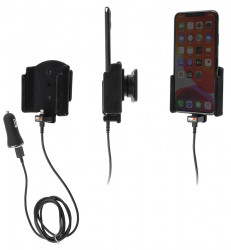 Support avec chargeur allume-cigare et câble USB iPhone 11 Pro Max sans étui avec revêtement peau de pêche - Ref 721164