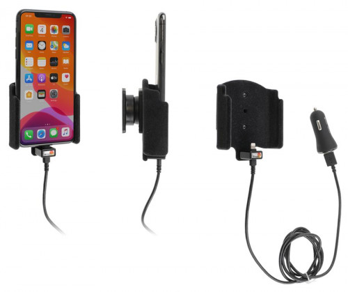 Support avec chargeur allume-cigare et câble USB iPhone 11 Pro Max sans étui avec revêtement peau de pêche - Ref 721164
