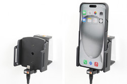 Support avec chargeur allume-cigare pour iPhone 15 Pro Max avec étui (largeur 75-89 mm, ép.: 6-10 mm) - Réf Brodit 721371