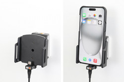 Support avec chargeur allume-cigare pour iPhone 15 Pro Max avec étui (largeur 75-89 mm, ép.: 8-12 mm) - Réf Brodit 721377