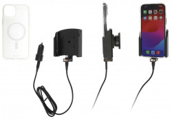 Support Apple iPhone 15 Plus avec chargeur allume-cigare + coque magnétique (fournie). Réf Brodit 721395