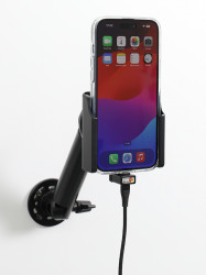 Support Apple iPhone 15 Plus avec chargeur allume-cigare + coque magnétique (fournie). Réf Brodit 721395