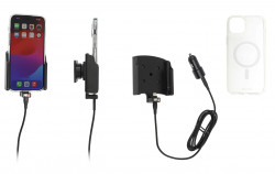 Support Apple iPhone 15 Plus avec chargeur allume-cigare + coque magnétique (fournie). Réf Brodit 721395
