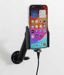 Support Apple iPhone 15 Pro Max avec chargeur allume-cigare + coque magnétique (fournie). Réf Brodit 721396