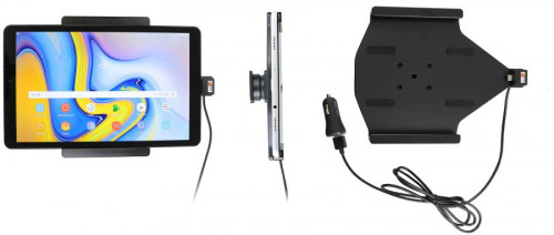 Support tablette Samsung Galaxy Tab A 10.5 avec cable USB et adaptateur allume-cigare. Réf Brodit 721079