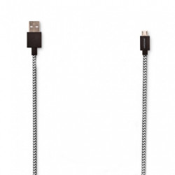 Cable USB vers micro USB 2,50 mètres. Réf USBEFAB250MIC-BLKWHT
