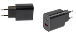 Chargeur secteur avec port USB-A et USB-C. Réf Brodit 945028