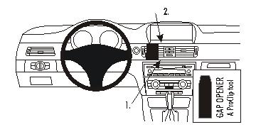 Fixation voiture Proclip  Brodit BMW 316-330/E90/E91/E92/E93  SEULEMENT pour les modèles avec système de navigation de l'usine. PAS pour la finition bois Réf 853594