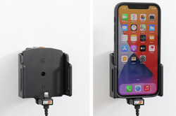 Support Apple iPhone 14 / 14 Pro / 14 Pro Max avec adaptateur allume-cigare et cable USB - pour appareil avec étui largeur 75-89 mm, ép. 8-12 mm. Réf Brodit 721368