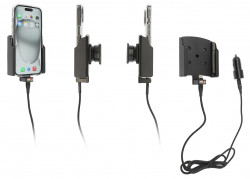 Support Apple iPhone 15 avec chargeur allume-cigare + coque magnétique (fournie). Réf Brodit 721393