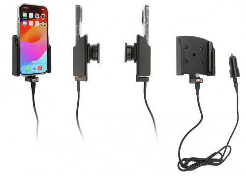 Support Apple iPhone 15 Pro avec chargeur allume-cigare + coque magnétique (fournie). Réf Brodit 721394