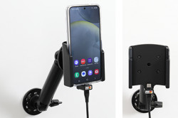 Support Samsung Galaxy S24 avec chargeur allume-cigare + coque magnétique (fournie). Réf Brodit 721404