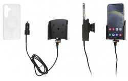 Support Samsung Galaxy S24 avec chargeur allume-cigare + coque magnétique (fournie). Réf Brodit 721404