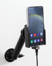 Support Samsung Galaxy S24 avec chargeur allume-cigare + coque magnétique (fournie). Réf Brodit 721404