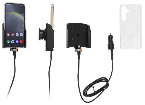 Support Samsung Galaxy S24 avec chargeur allume-cigare + coque magnétique (fournie). Réf Brodit 721404