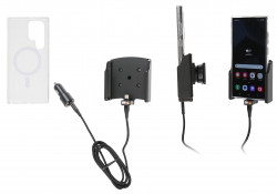 Support Samsung Galaxy S24 Ultra avec chargeur allume-cigare + coque magnétique (fournie). Réf Brodit 721406