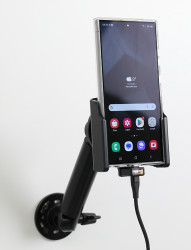 Support Samsung Galaxy S24 Ultra avec chargeur allume-cigare + coque magnétique (fournie). Réf Brodit 721406