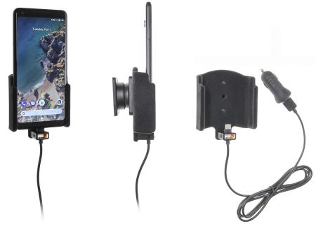 Support téléphone Google Pixel 2 XL avec adaptateur allume-cigare et cable USB. Réf Brodit 721015