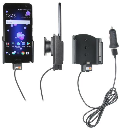 Support téléphone HTC U11 avec adaptateur allume-cigare et cable USB. Réf Brodit 721012