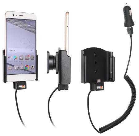 Support téléphone Huawei P10 Plus avec adaptateur allume-cigare et cable USB. Réf Brodit 721031