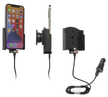 Support Apple iPhone 12 avec adaptateur allume-cigare et câble USB. Réf Brodit 721235