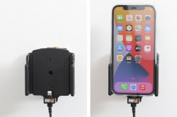 Support avec adaptateur allume-cigare et cable USB pour iPhone 12 avec étui (largeur 70-83 mm, ép.: 6-10 mm) - Réf Brodit 721239