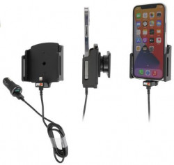 Support avec adaptateur allume-cigare et cable USB pour iPhone 12 avec étui (largeur 70-83 mm, ép.: 6-10 mm) - Réf Brodit 721239