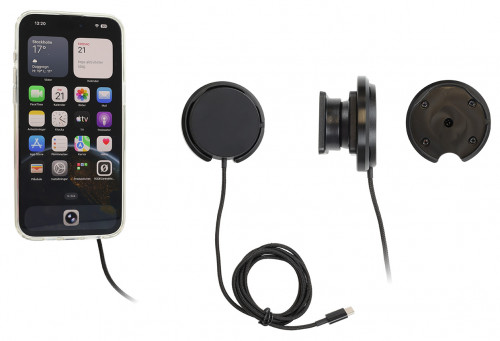 Support avec chargeur sans fil magnétique pour smartphones, charge 25 W, avec rotule orientable. Réf 217304