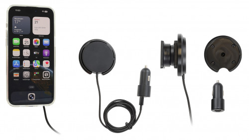 Support avec chargeur sans fil magnétique pour smartphones, charge 25 W, avec rotule orientable. Réf 217306
