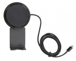 Support avec chargeur sans fil magnétique pour smartphones, charge 25 W, avec rotule orientable et maintien sous le support. Réf 217307