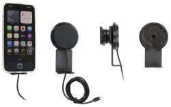 Support avec chargeur sans fil magnétique pour smartphones, charge 25 W, avec rotule orientable et maintien sous le support. Réf 217307