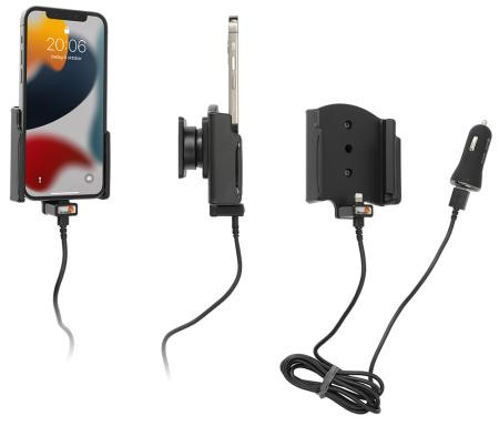 Support iPhone 13 / 13 Pro avec adaptateur allume-cigare et cable USB. Réf Brodit 721276