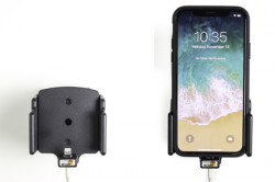 Support voiture iPhone X/XR/Xs/11 avec étui de largeur 70-83 mm et d'épaisseur 2-10 mm - pour utilisation avec cable lightning d'origine. Réf Brodit 714013
