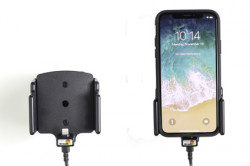 Support voiture iPhone X/XR/Xs/11 pour appareil avec étui de largeur 70-83 mm et d'épaisseur 2-10 mm - avec adaptateur allume-cigare et cable USB. Réf Brodit 721013