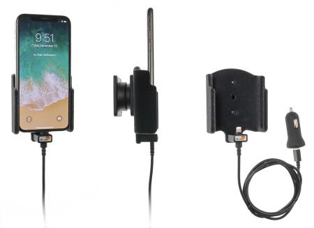 Support voiture Apple iPhone X/Xs avec adaptateur allume-cigare et cable USB. Réf Brodit 521997