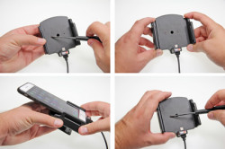Support voiture Apple iPhone 6Plus/6SPlus/7Plus/8Plus/X/Xs/Xs Max/11/11 Pro avec chargeur allume cigare - Avec rotule. Avec câble USB. Pour appareil avec étui de dimensions: Larg: 75-89 mm, épaiss.: 2-10 mm. Réf 521667