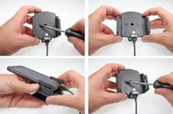 Support voiture Apple iPhone 6/6S/7/8/X/Xs pour installation fixe. Pour appareil avec étui de dimensions: Larg: 62-77 mm, épaiss.: 2-10 mm. Réf 527666