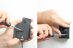 Support voiture Apple iPhone 6/6S/7/8/X/Xs pour installation fixe. Pour appareil avec étui de dimensions: Larg: 62-77 mm, épaiss.: 2-10 mm. Réf 527666