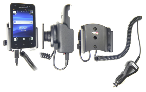 Support voiture  Brodit Sony Ericsson Xperia Active  avec chargeur allume cigare - Avec rotule orientable. Réf 512298