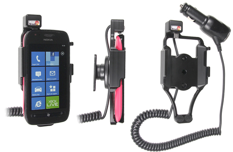 Support voiture  Brodit Nokia Lumia 710  avec chargeur allume cigare - Avec rotule orientable. Réf 512359